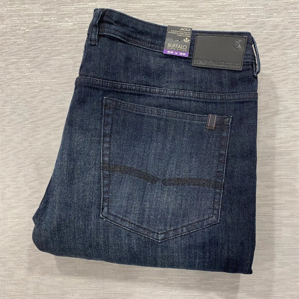 Buffalo David Bitton Jack-X Jeans Mens 40 x 30 Slim Fit Straight Dark Wash Denim